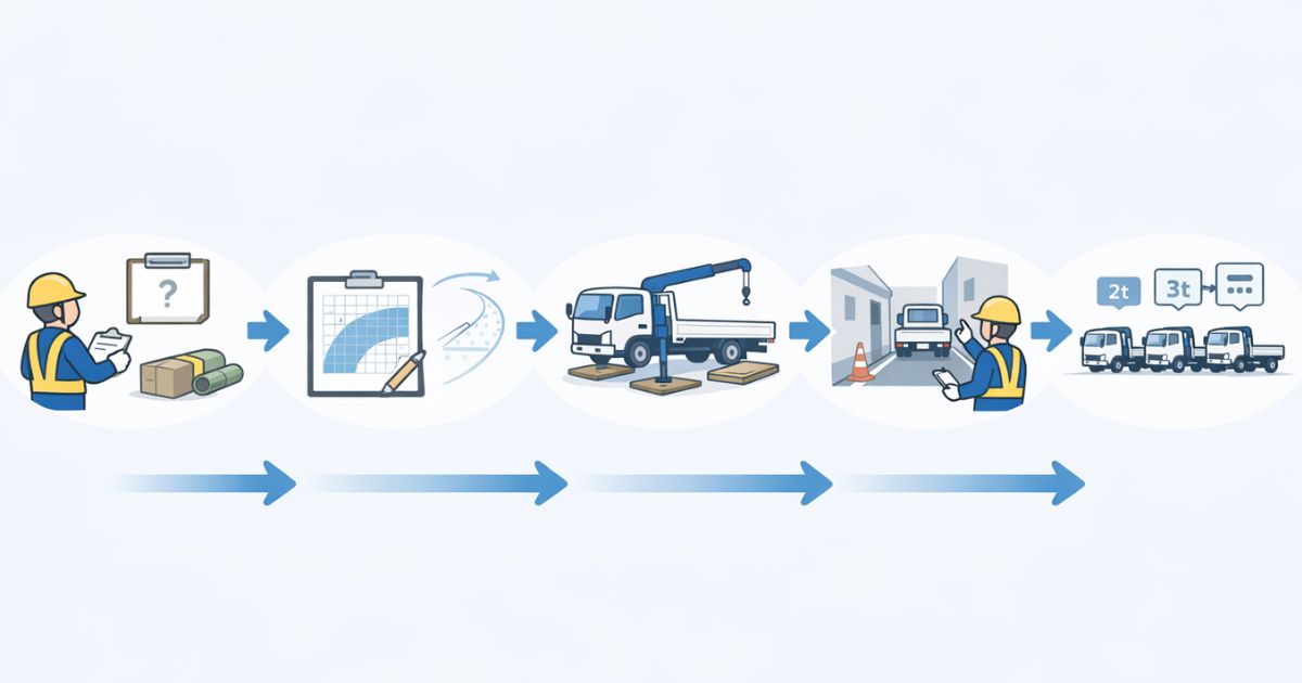3tユニック手配前の確認手順を示した図解