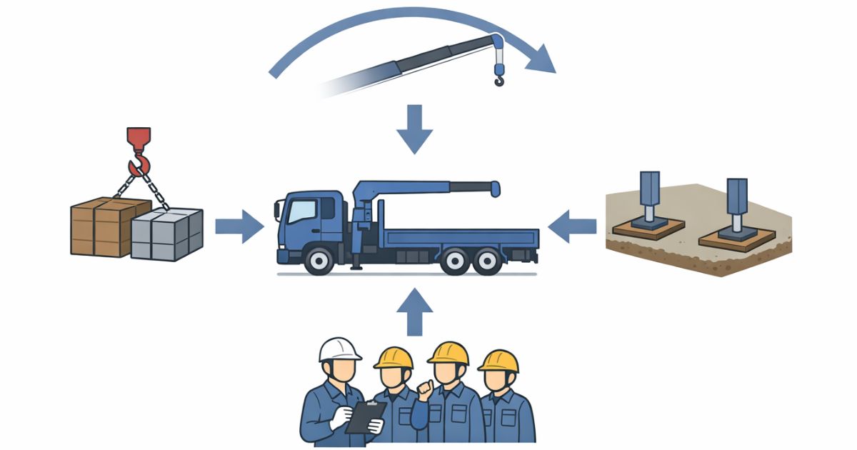 10tユニック車の判断を必要重量・作業半径・設置・体制で整理した図解