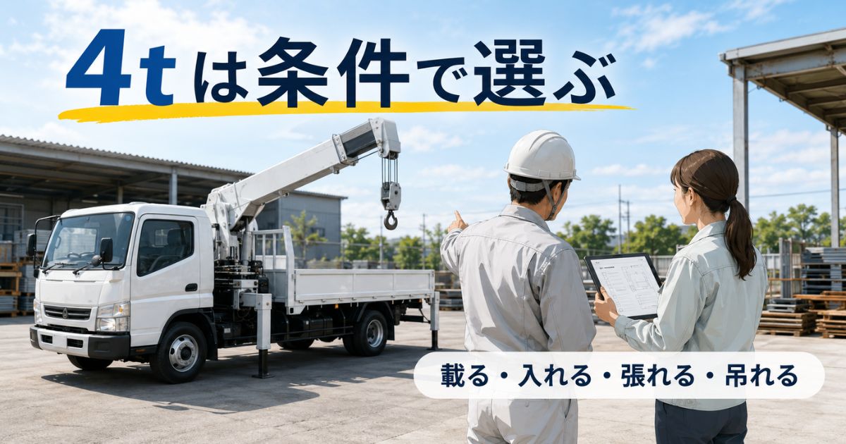 4tユニック車を手配する前に現場条件を確認している様子