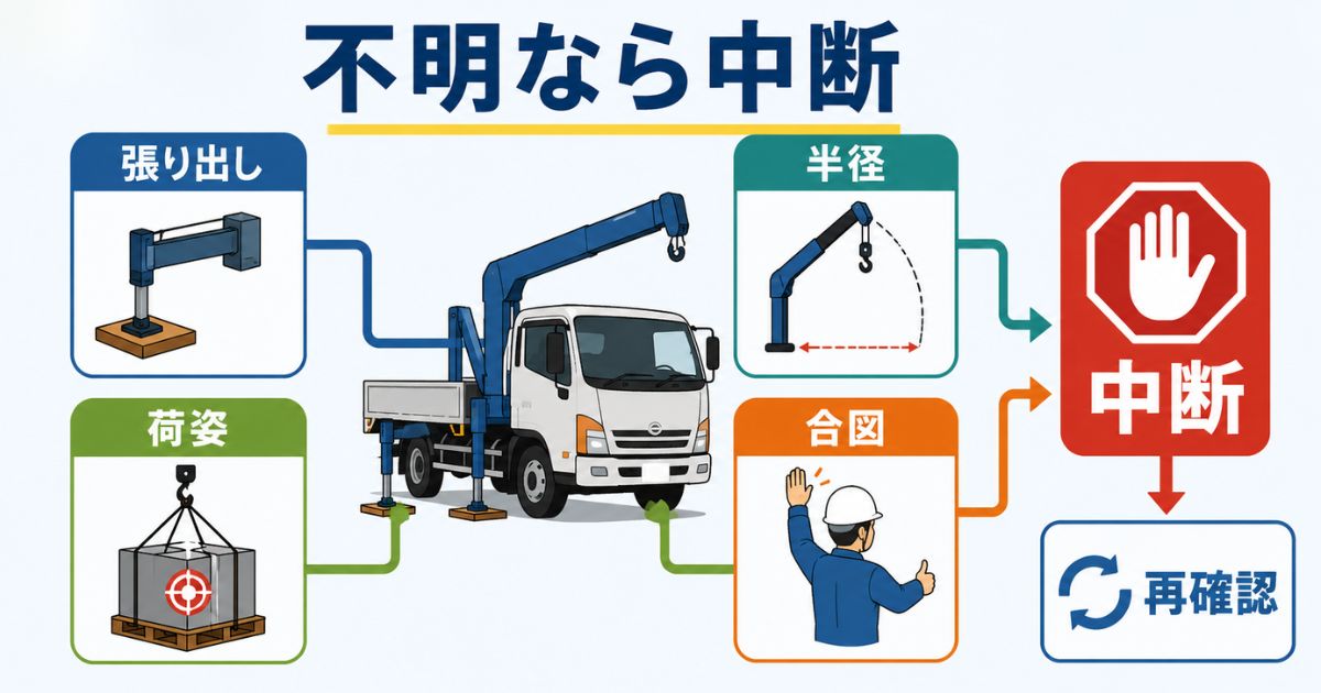 ユニック車作業で条件が不明な場合に中断して再確認する判断フロー