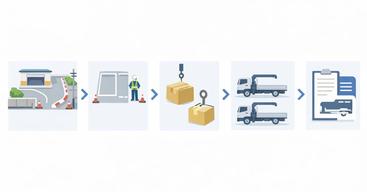 ユニック車手配前の確認手順を流れで示した図解