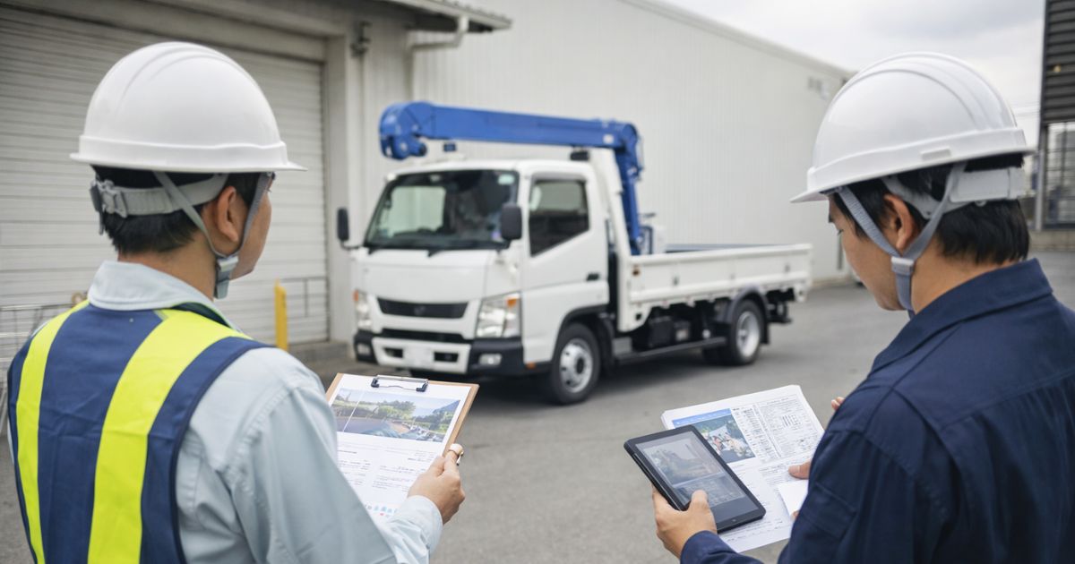 ユニック車の手配前に現場条件と見積条件を確認する様子