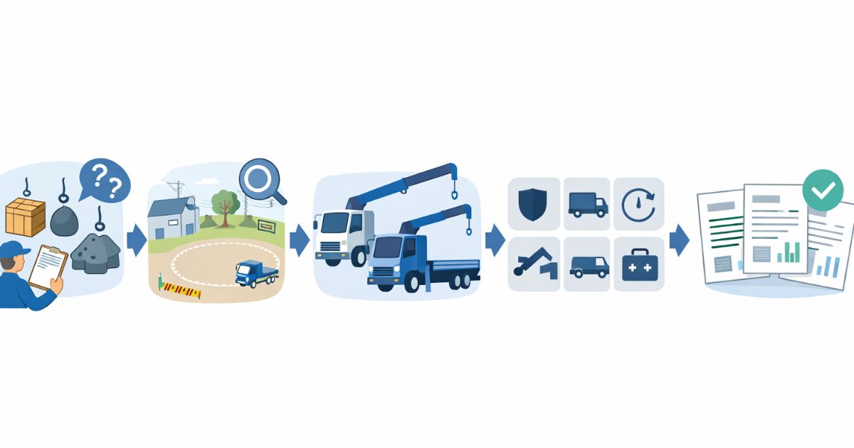 ユニック車レンタルの見積もり前に条件を揃える流れの図解