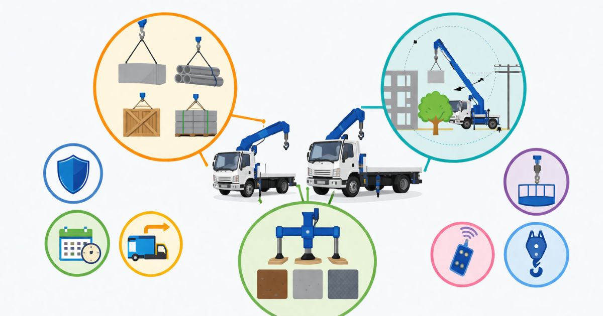 ユニック車レンタル料金を判断する条件の整理図