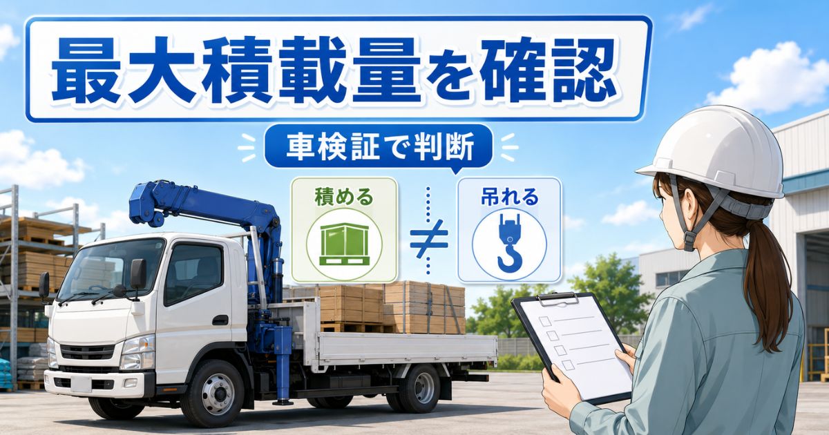 ユニック車の最大積載量を車検証で確認し積める重さと吊れる重さを分けて判断するイメージ