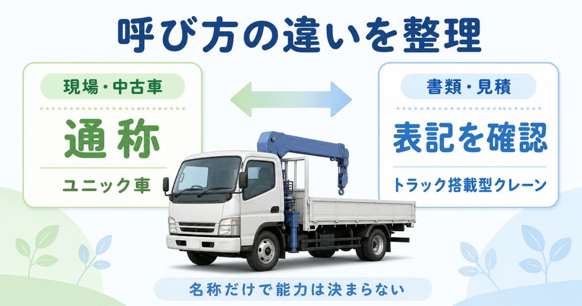 ユニック車という通称とトラック搭載型クレーンという表現の使い分けを整理した図解