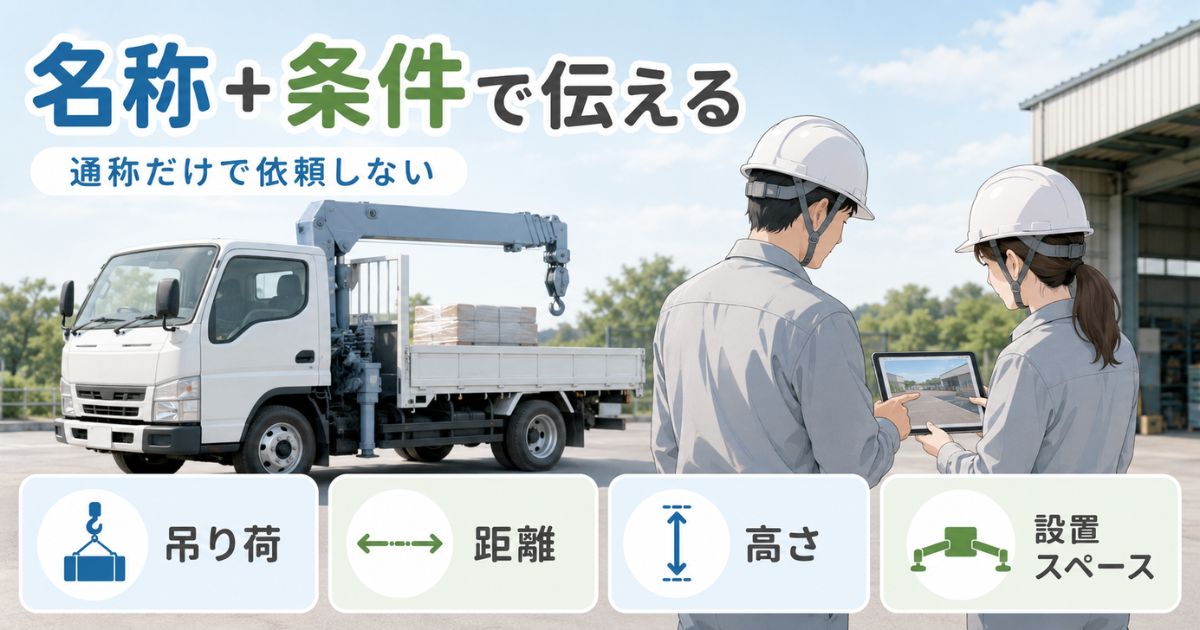 クレーン付きトラックの見積前に吊り荷・距離・高さ・設置スペースを確認する担当者