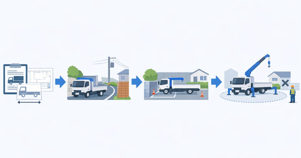 ユニック車の車幅判断で確認する順番を整理した実務フロー図