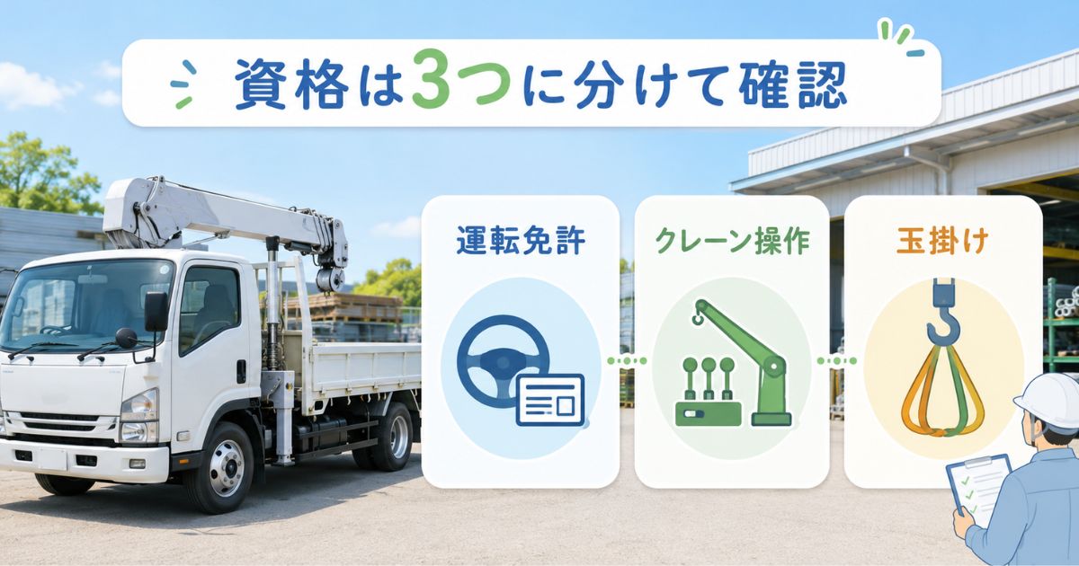 ユニック車に必要な運転免許・クレーン操作資格・玉掛け資格の3区分