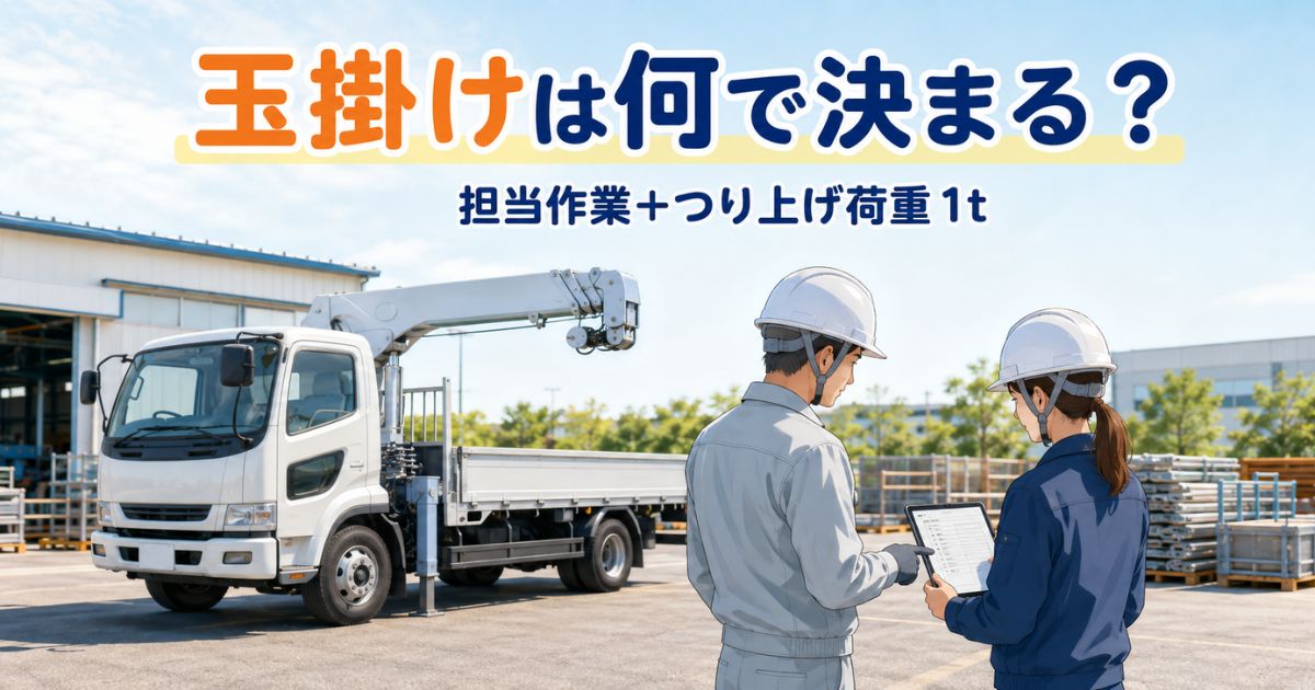 ユニック車の玉掛け資格を担当作業とつり上げ荷重で確認する作業前の様子
