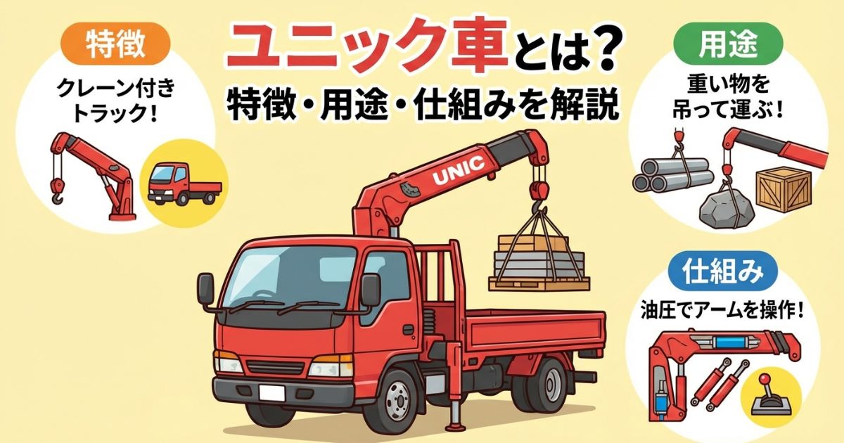 ユニック車の特徴・用途・仕組みを図解したイラスト