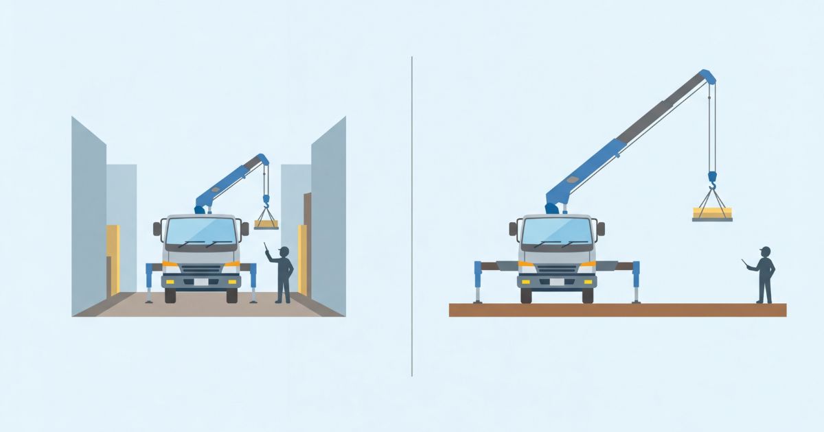 2tと3tユニックの判断ポイントの違いを示した比較図