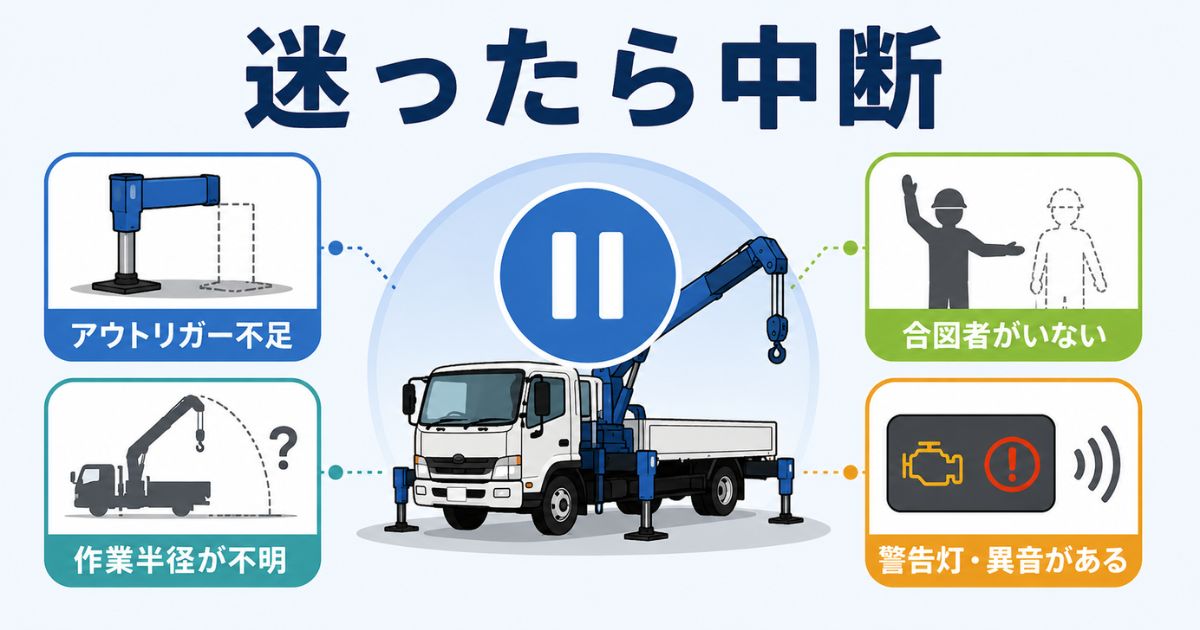 ユニック車作業で迷ったときに中断すべき条件を整理した図解
