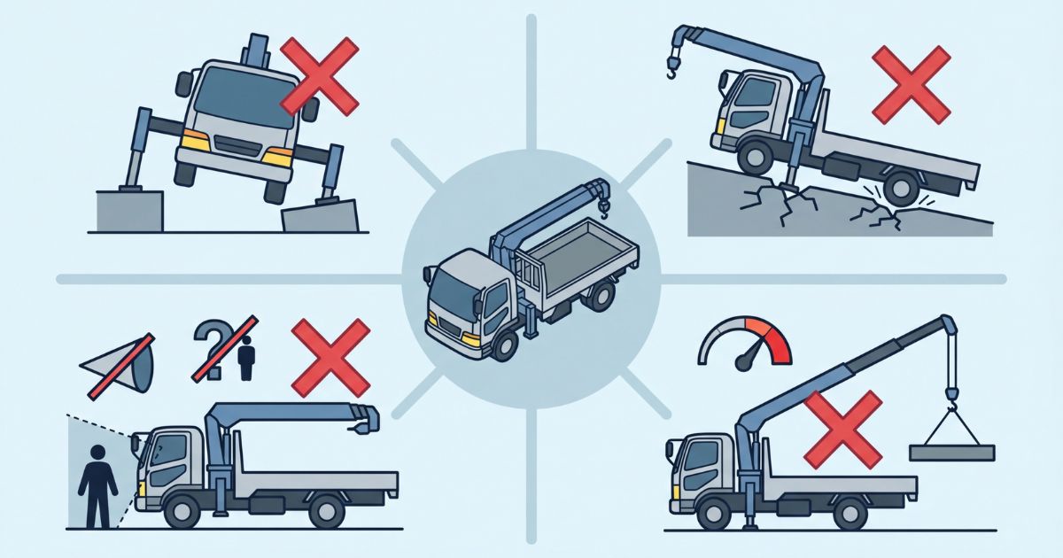 ユニック車作業で中断すべき条件を整理した図解