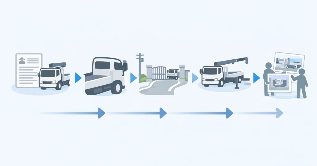 ユニック車の幅確認を進める実務フロー図