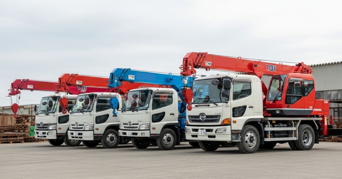 荷台とクレーン装置を備えたユニック車（トラック搭載型クレーン）の外観