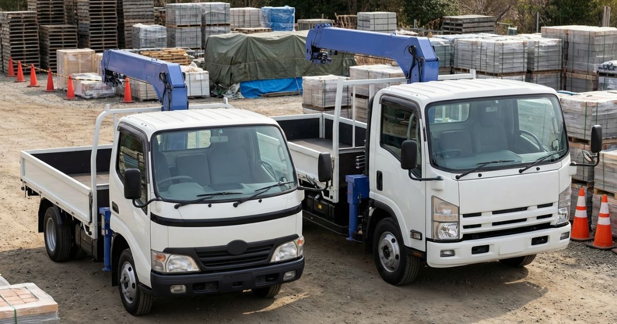 2tユニックと3tユニックの車格差が伝わる現場イメージ