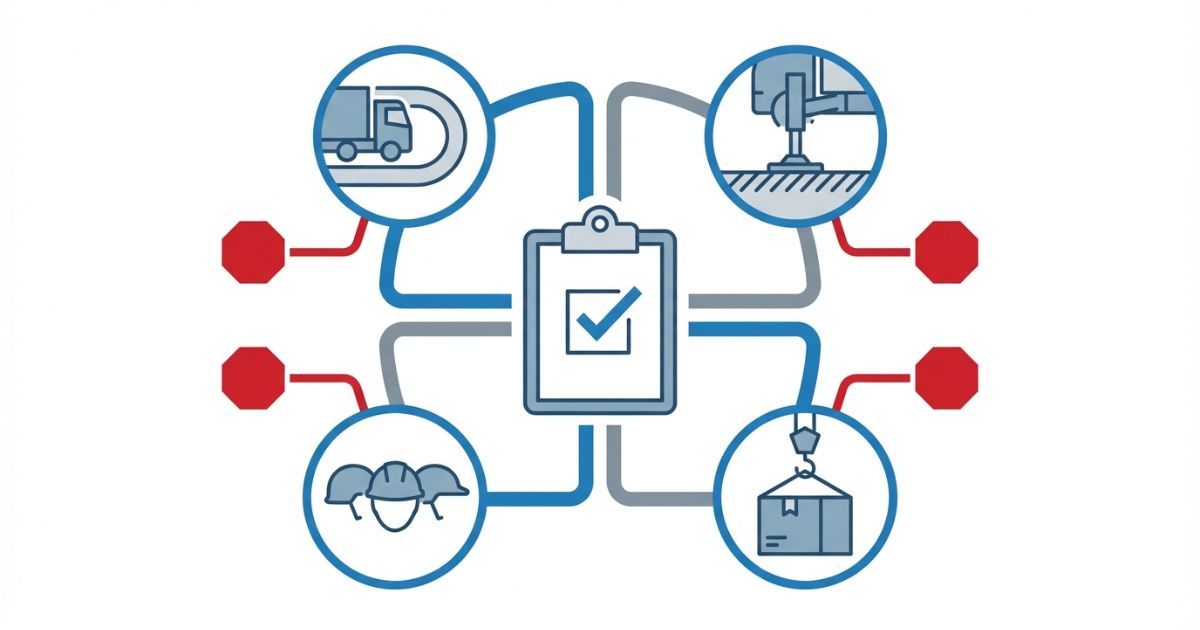 作業前に最低限の安全条件がすべて成立しているかを示した文字なし図解