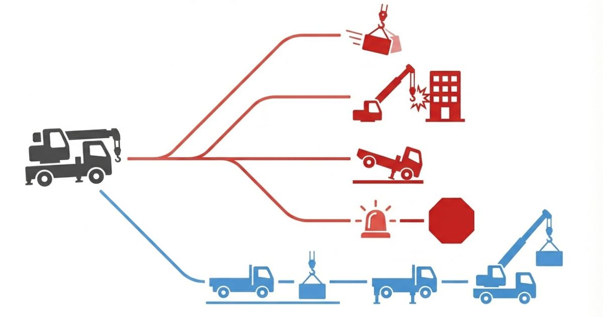 無理な続行がトラブルに発展する分岐と回避ルートを示した文字なし図解