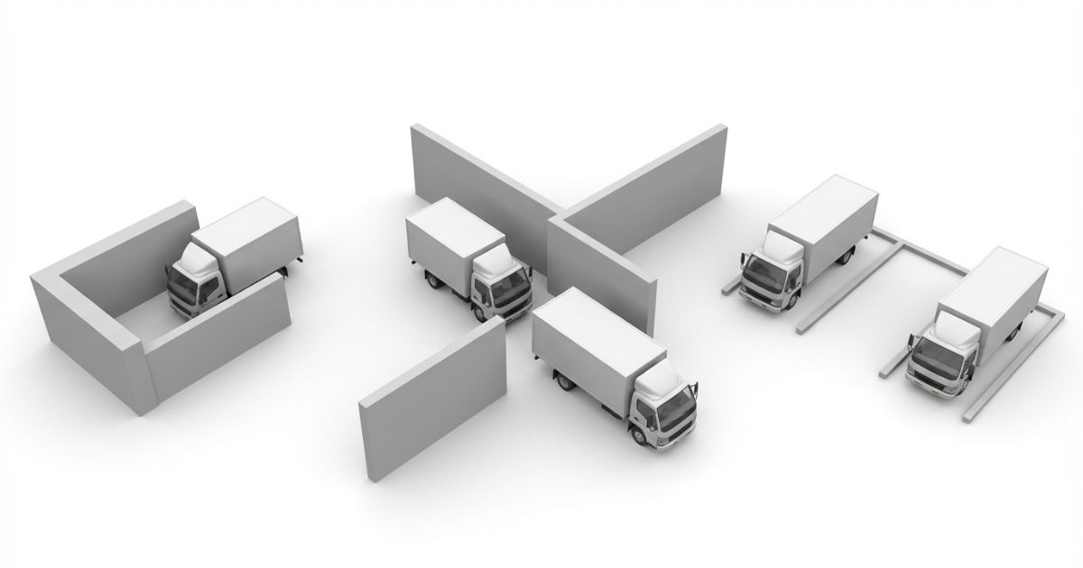 全長の違いが入口の曲がり角や切り返し、駐車枠、待機スペースに影響する場面を示すイメージ