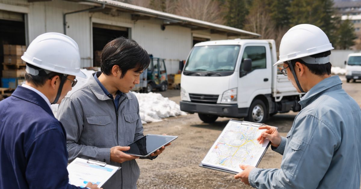 2トントラックの4WD導入を現場条件と費用面から確認している実務現場のイメージ
