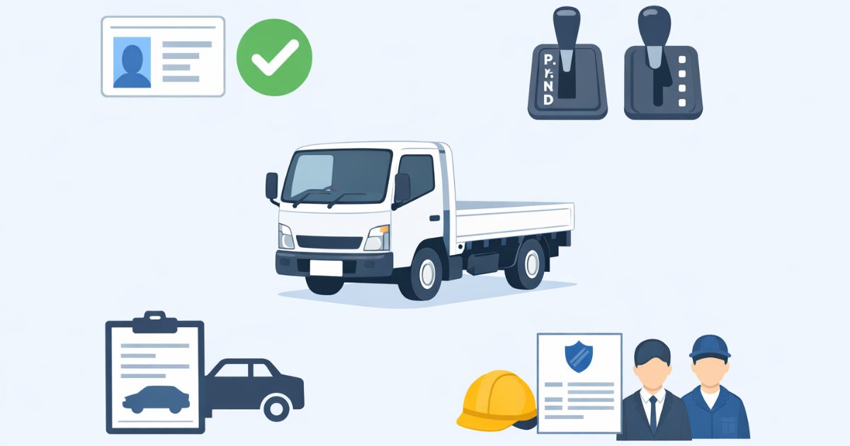 AT限定で2トントラックに乗れるかを判断する4つの確認軸を示した図解