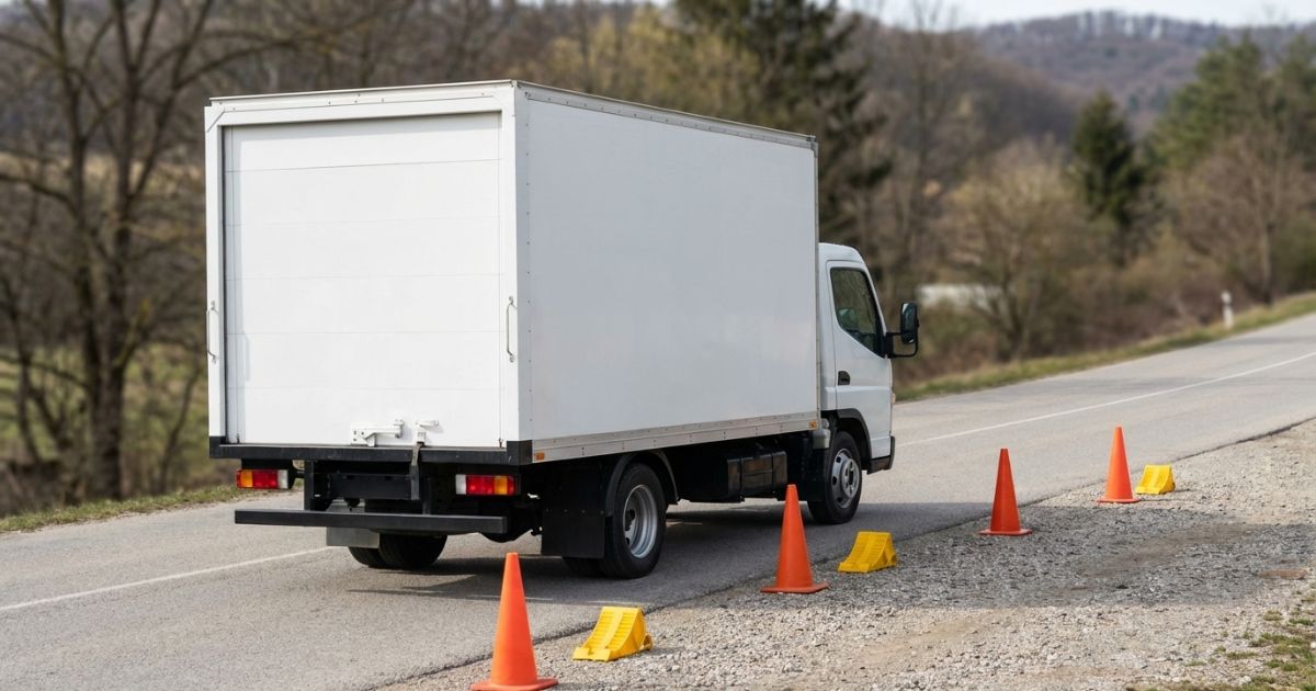 2トントラックATで下り坂の速度管理と安全運用を意識するイメージ