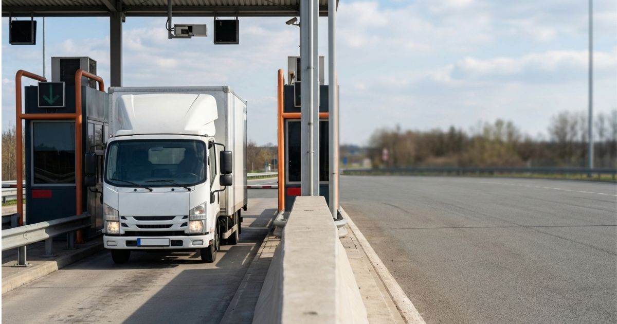 2トントラックの高速料金とETCをイメージした料金所進入シーン