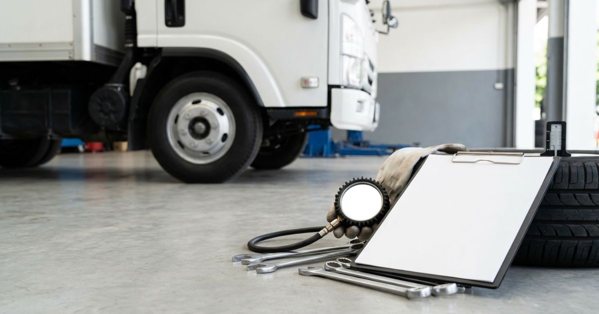 2トントラックの燃費悪化を防ぐ基本整備のイメージ（タイヤ点検と工具）