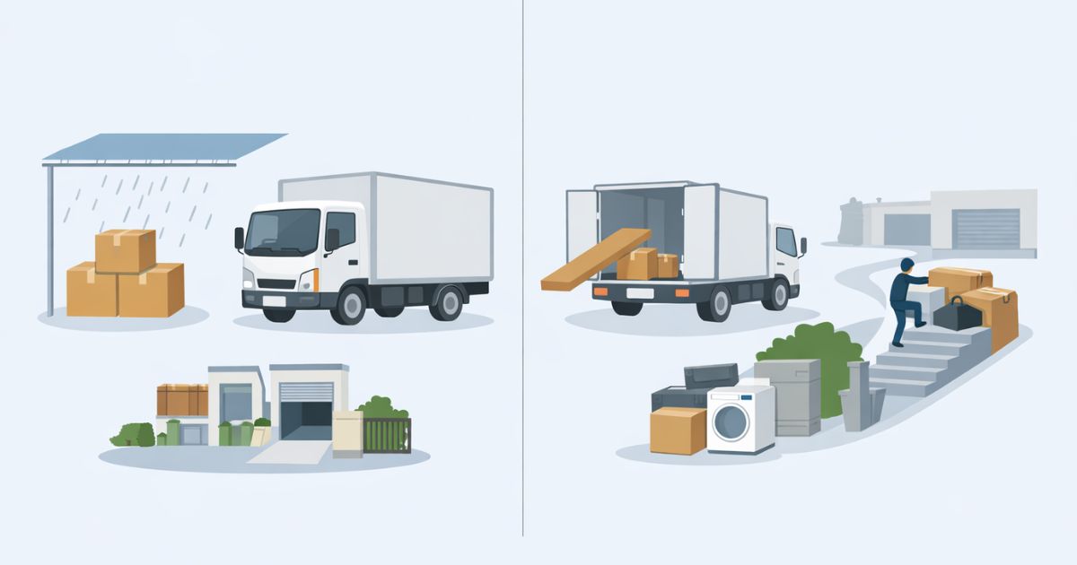 2トントラック箱車が向くケースと向かないケースの比較図