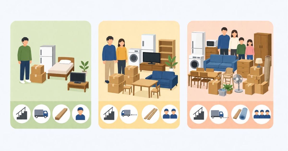 単身・少人数・家族で成立ラインを比較した図