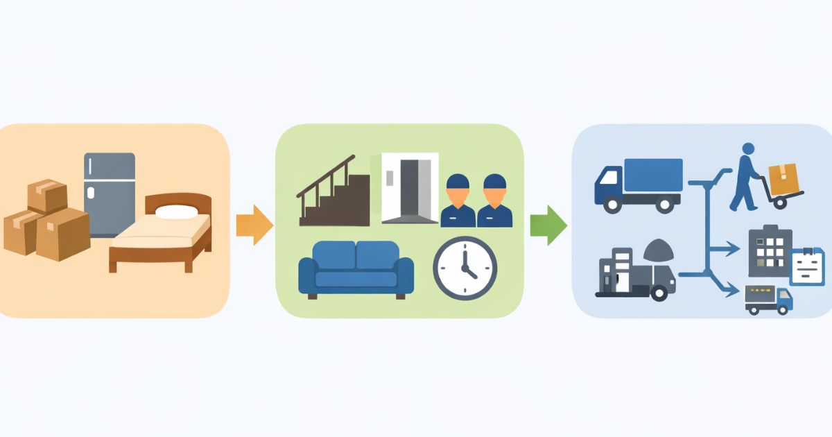 2トントラック引っ越しの判断軸を3段階で整理した図
