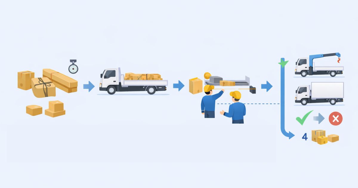 2トントラック平ボディを手配する前の確認手順を示す図