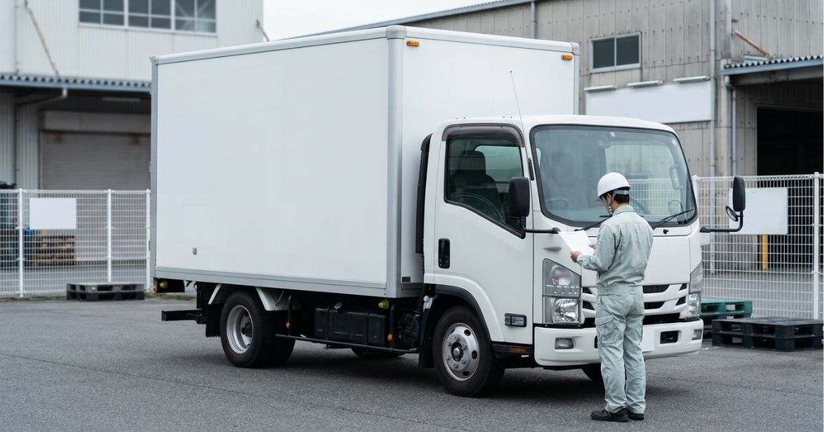 普通免許で2トントラックを運転できるか免許証と車検証を照合して確認するイメージ