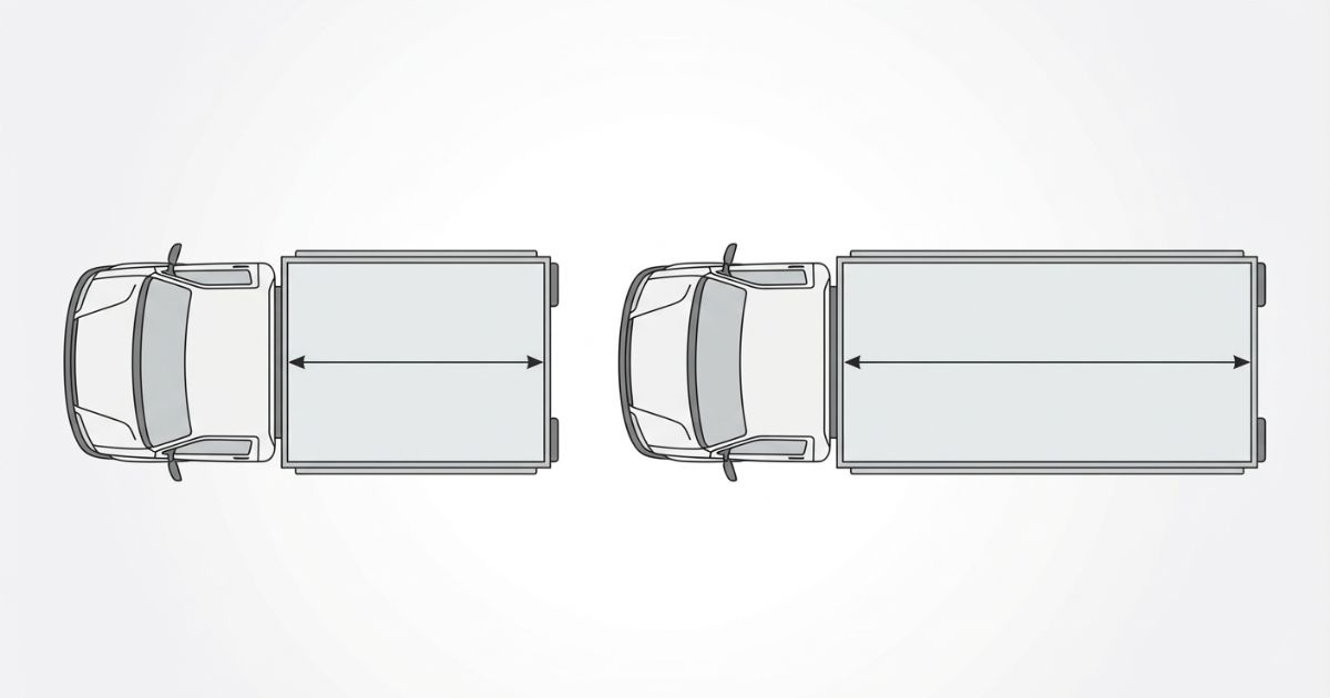 2トントラックの標準ボディとロングボディを上から見た形で並べ、荷台長の差が分かる比較図