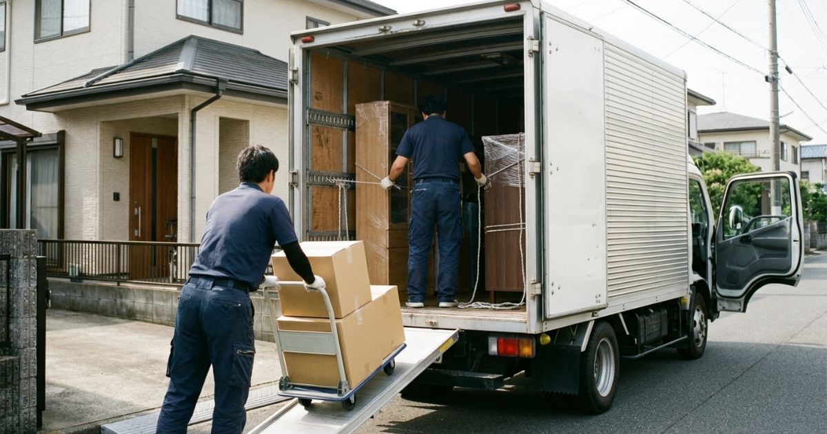 2トントラックに引っ越し荷物を積み込んでいる作業の様子