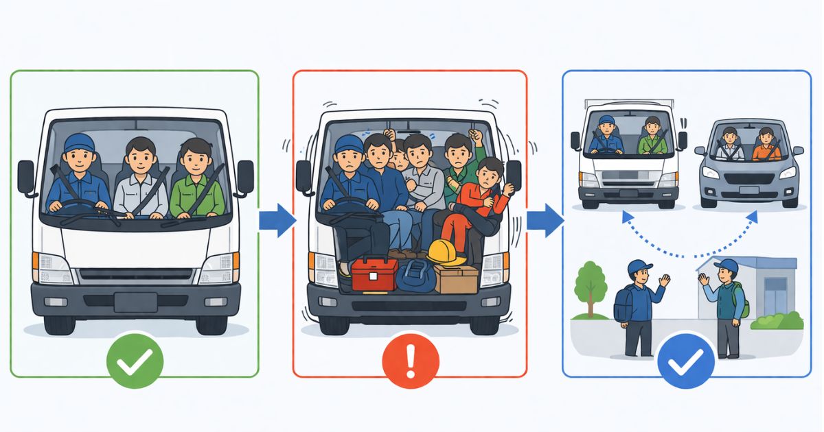 2トントラックの同乗で起きやすい過乗車リスクと回避方法を整理した図