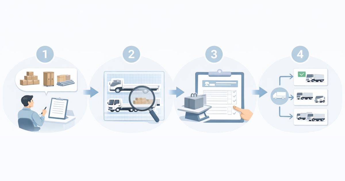 2tトラックで足りるかを見積もる確認手順の図解