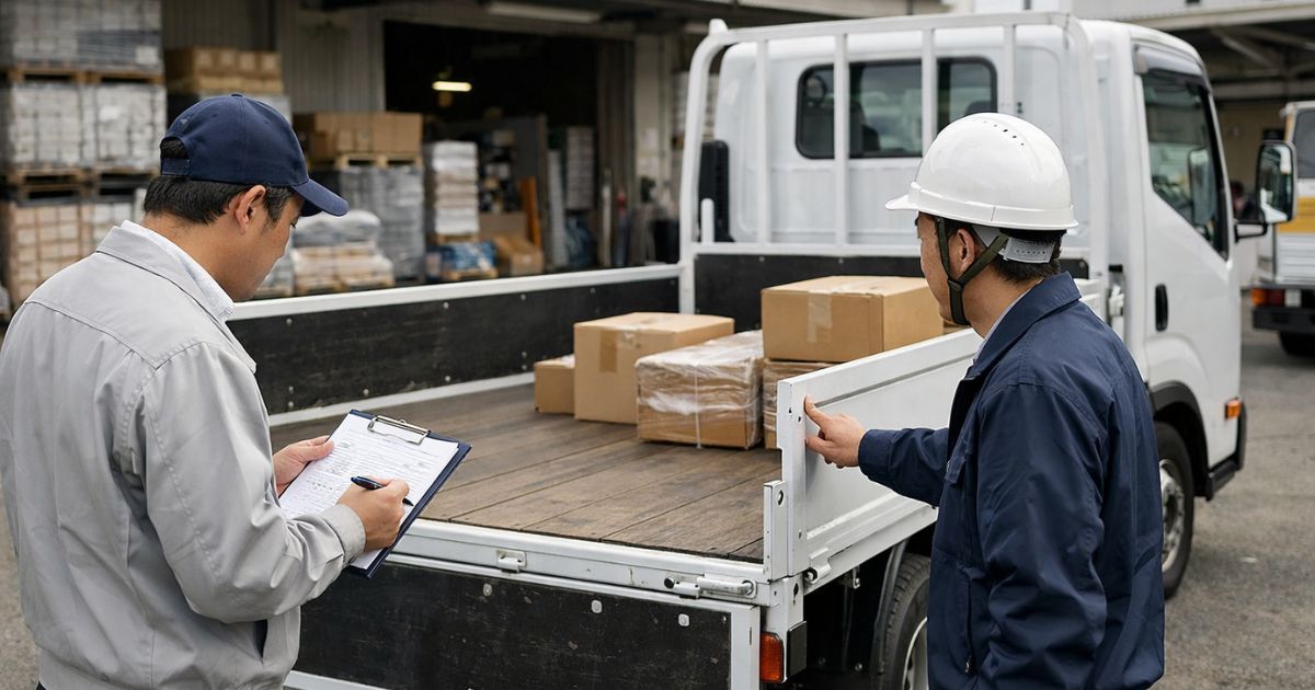 2tトラック手配前に荷物条件と車両仕様を確認する現場イメージ