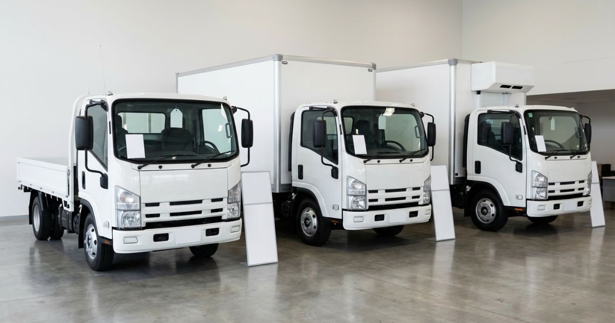 平ボディ・バン・冷凍車の違いで同じ2トントラックでも新車価格の前提が変わることを示す展示イメージ