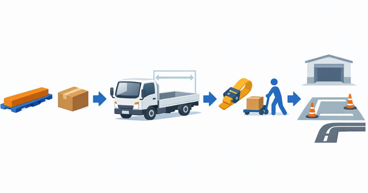 2トントラックの荷台サイズを判断するときの確認順序を示した図解