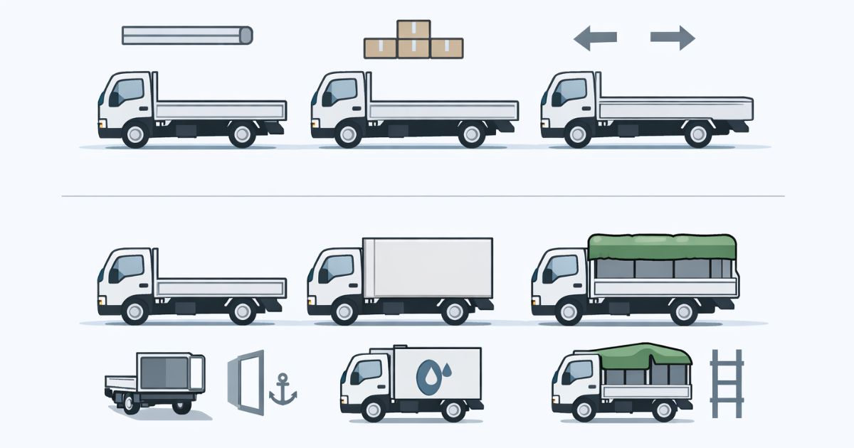 2トントラックの仕様と車体タイプで差が出るポイントを比較した図解