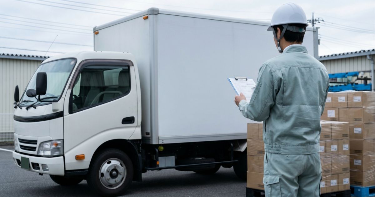 2トントラックの最大積載量を車検証で確認し、荷物重量を積み上げて判断するイメージ