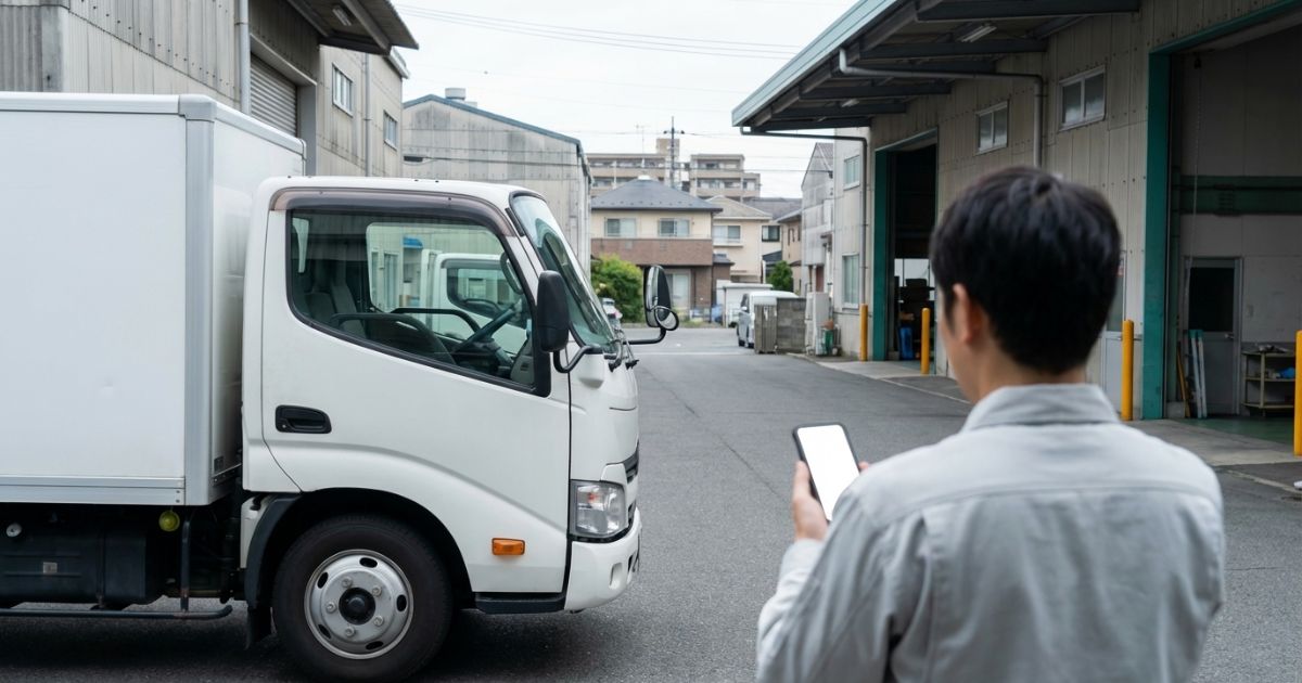 業務で2トントラックを運用しながら月間走行距離を確認して距離超過を防ぐイメージ