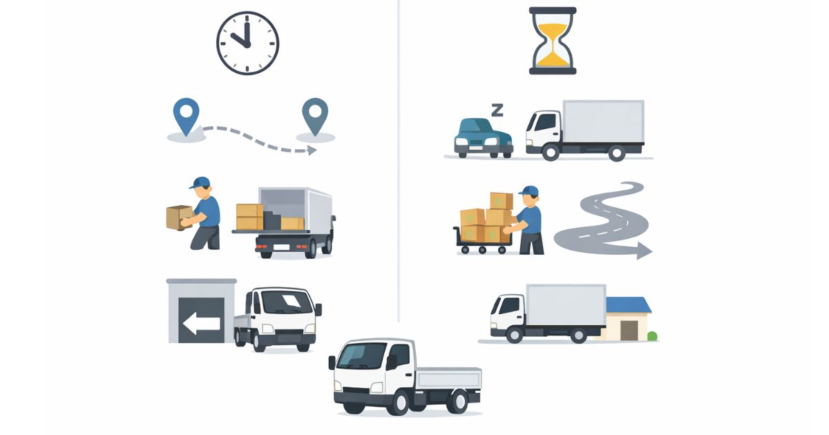 2トントラックの時間貸しと1日レンタルの向き不向きを比べた図