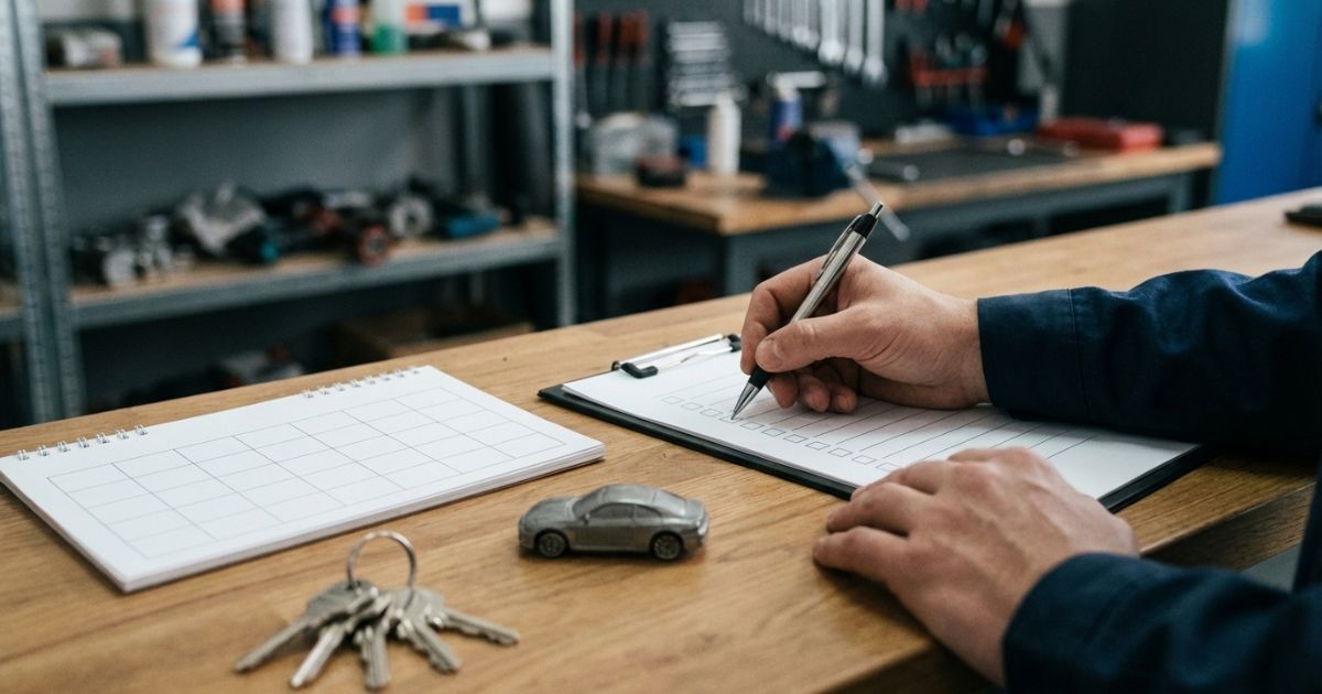 車検前に前提情報と入庫計画をチェックして停止コストを抑えるイメージ