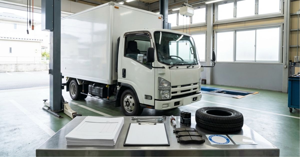 2トントラックの車検費用を見積書と消耗部品でイメージできる整備工場の写真