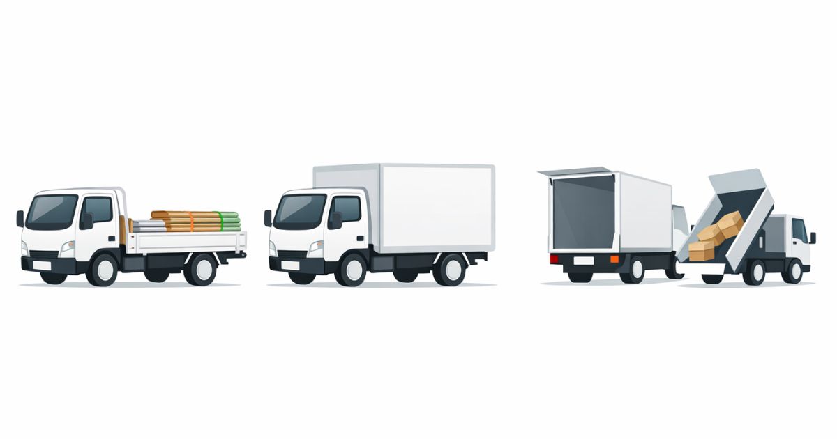 平ボディと箱車の違いを比較した2トントラックの図解