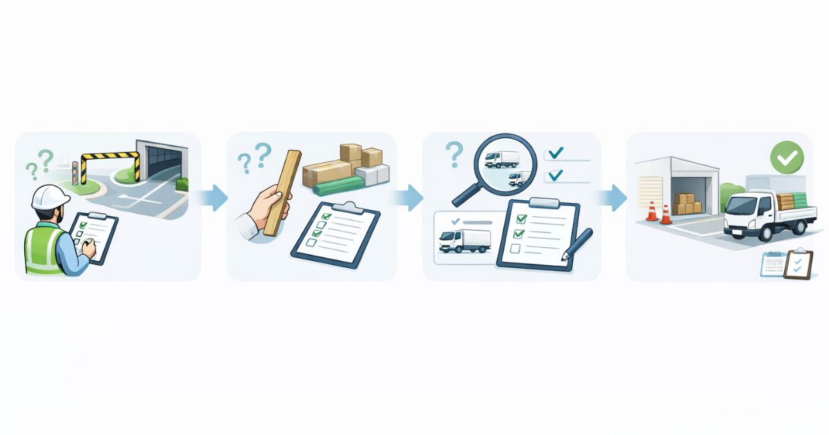 2トントラック手配前の確認手順を示した実務フロー図
