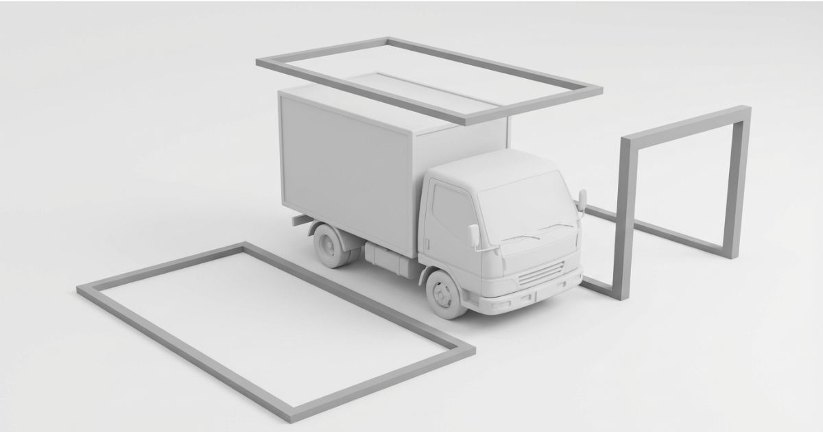 全長・全幅・全高がそれぞれ影響する場面（駐車・ゲート幅・高さ）を示すイメージ